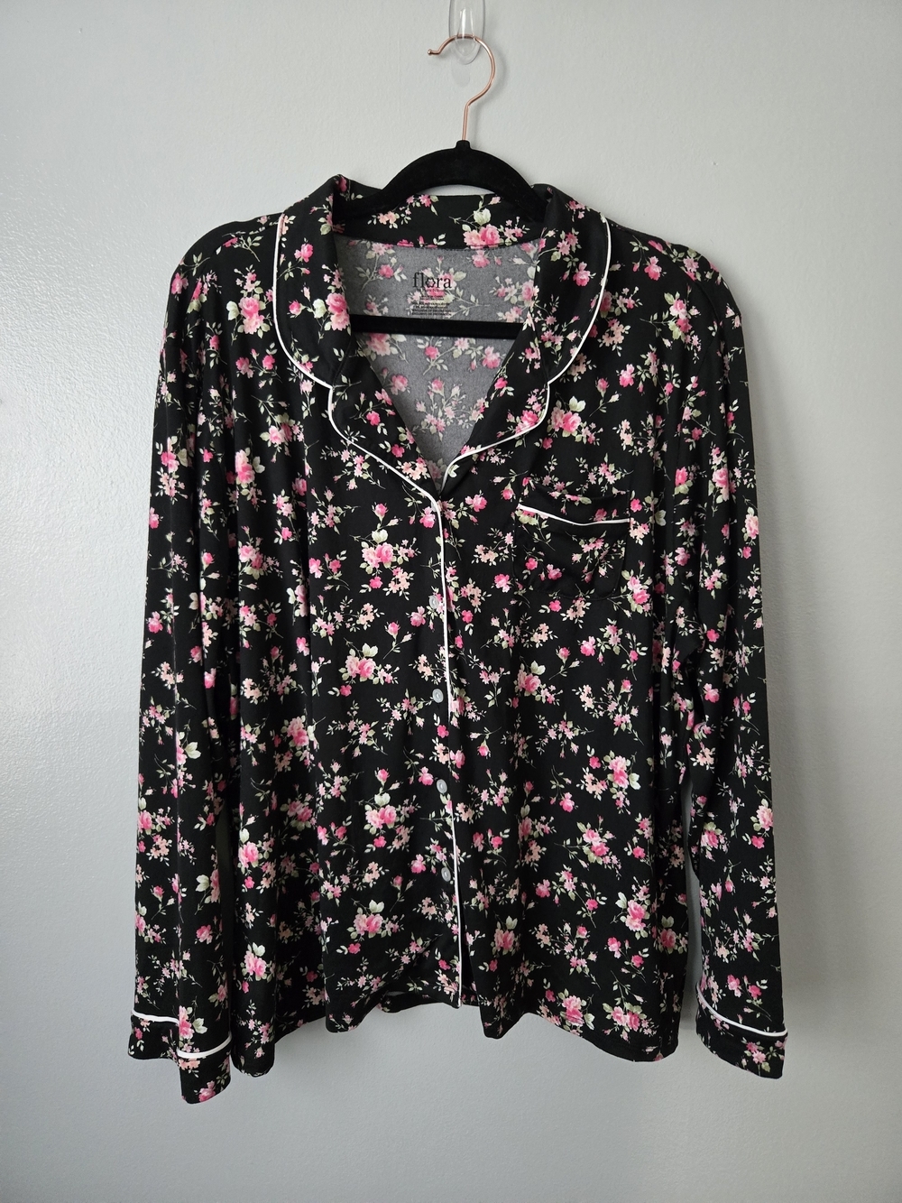 Flora Nikrooz Black Pink Floral Button Down Top & Shorts 2pc Pajama Set XL - Picture 2 of 8